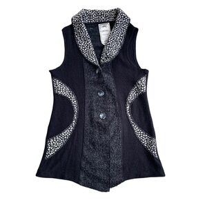 🖤 Vintage Concept Women's Wool Blend Boho Button Up Sweater Vest SZ L Bohochic